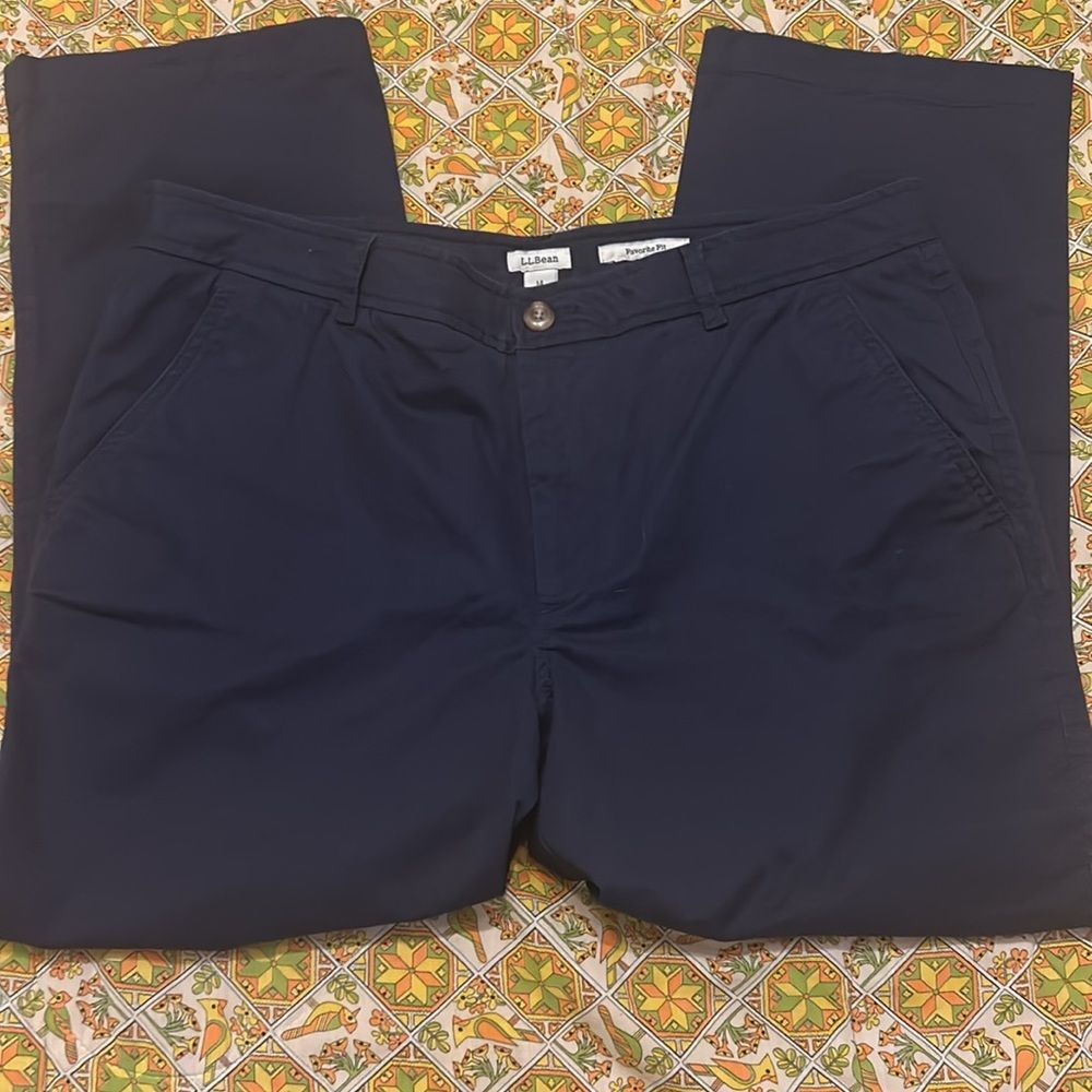 LL Bean Favorite Fit Pants Size 14 Navy Straight Leg Comfort Waist